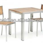 OP-T03+OP-738 Stainless steel outdoor dining table set with teak wood top