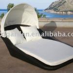 Garden resin wicker chaise lounger bed with shade canopy-KD-10280