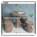 29 Inches Fiberglass Wooden Finish Round GardenTable With 4 Stools