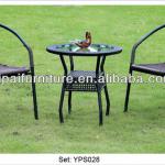 Outdoor Furniture Black Steel Rattan Tempered Glass Tables And Chairs (YPS028)