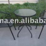 Steel glass bistro table with wicker chair