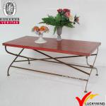 Vintage french fold metal leg wood coffee table