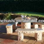 Hand carved stone dining table with bench set