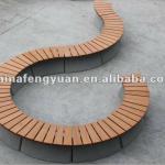 Plastic wood bench (slats and concrete legs), outdoor leisure bench, modern outdoor wood bench