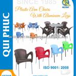 Plastic arm chair, Aluminum legs, suitable for restaurant, cafeteria, garden