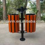 steel and wooden outdoor trash receptacle,galvanized steel garbage bin with wood-A-020a