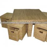 Square water hyacinth furniture include 1 table, 4 chair, 4 basket