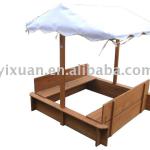 Wooden kids sandbox with canopy