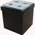 stronger!!Black PU Leather folding storage ottoman with buttons-112BL-Bl
