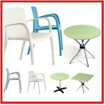 6 Molded plastic dining chair and table sets-GF-3290 dining chair; GF-1250 dining table