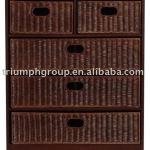 Wooden chest with rattan drawers