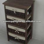 wooden furniture with wicker storage basket