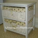 white color Wooden cabinet with wicker basket liner