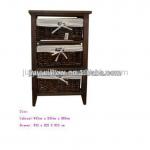 Dark Brown Wooden storage cabinet with wicker baskets