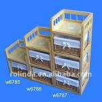 Natural Wooden Frame with Willow Drawers Cabinet Combination