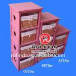 Red Color Wooden Frame with Willow Drawers Cabinet