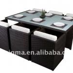 Modern design Rattan Outdoor compact glass dining table