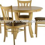 antique round natural oak dining table and chair set-657