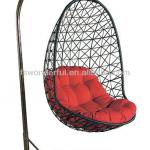 outdoor black rattan/wicker swing hanging chair in patio furniture