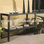 aluminum rattan long coffee table with glass top-YF7026