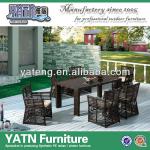 Outdoor big glass dining table with chairs