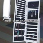 Classic Wooden Mirrored Jewelry Cabinet with LED and Wavelike Top Design