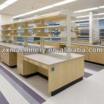 wood furniture in lab, laboratory equipment, work benches
