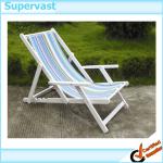Folding Beach Style Wooden Deckchair with pillow for outside