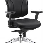 Black leather office chair with adjustable armrest