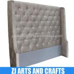 8016 button head board ( Champagne faux velvet covered wing back headboard with same fabric covered buttons/silver studs)-