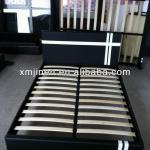 wooden double bed with storage and leather wraped