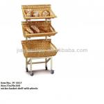 Cheap wicker basket storage shelves with 4 wheels JY-1017