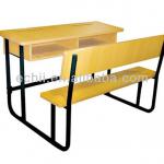 Double school desk and bench/Student desk and attached chairs/School desk and chair for sale CYD2598