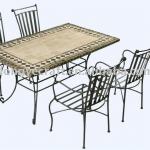 Elegant Outdoor Rectangular Marble 5Pc Dining Table Set YT680816+YB680811+YC000712&amp;YC000713