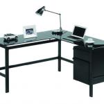 L-shaped Black Glass Office Corner Desk With 2 Drawers LZ-1302L LZ-1302L
